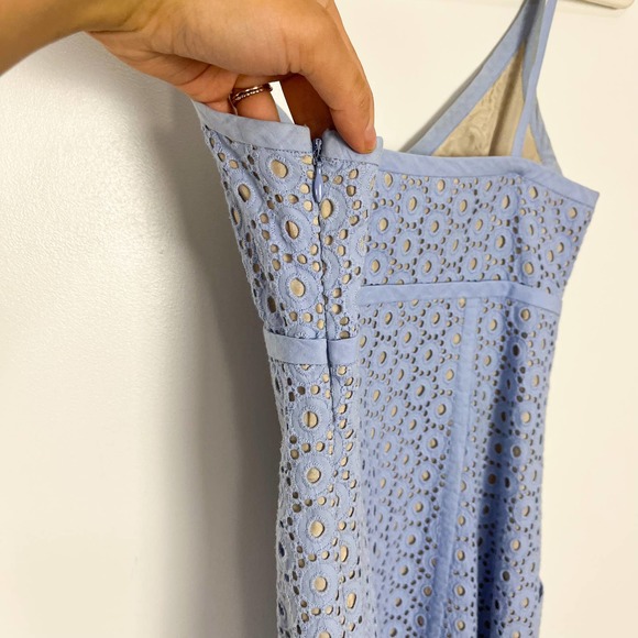 Susana Monaco Blue Silk Eyelet Lace Embroidery Mini Dress Size 2 - Picture 8 of 12